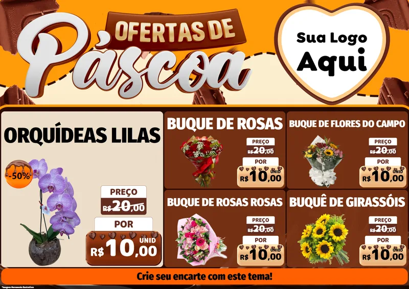 Modelo de Encarte para Encarte A4 Horizontal com o tema Ofertas de Páscoa para Floricultura e jardim