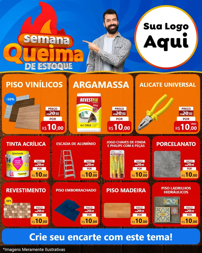 Modelo de Rede Social para Feed Instagram com o tema Semana Queima de Estoque para Material para Construção
