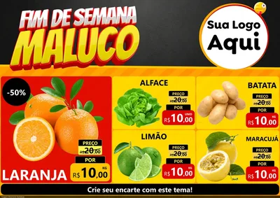 Modelo de Encarte para Encarte A4 Horizontal com o tema Final de Semana Maluco para Hortifrúti