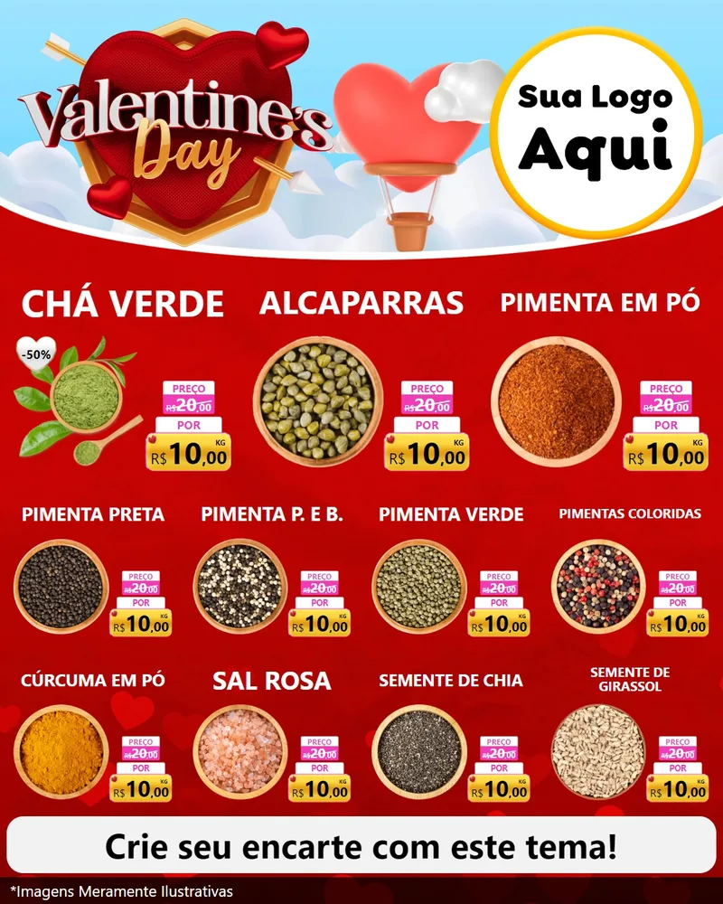 Modelo de Rede Social para Feed Instagram com o tema Valentine's Day para Produtos Naturais