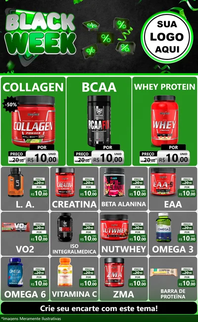 Modelo de Encarte para Encarte Grande com o tema Black Week para Suplementos alimentares