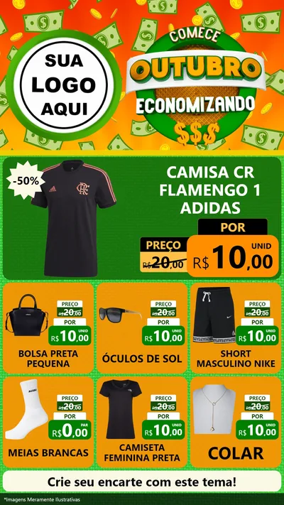Modelo de Rede Social para Stories com o tema Comece Outubro Economizando para Roupas e acessórios
