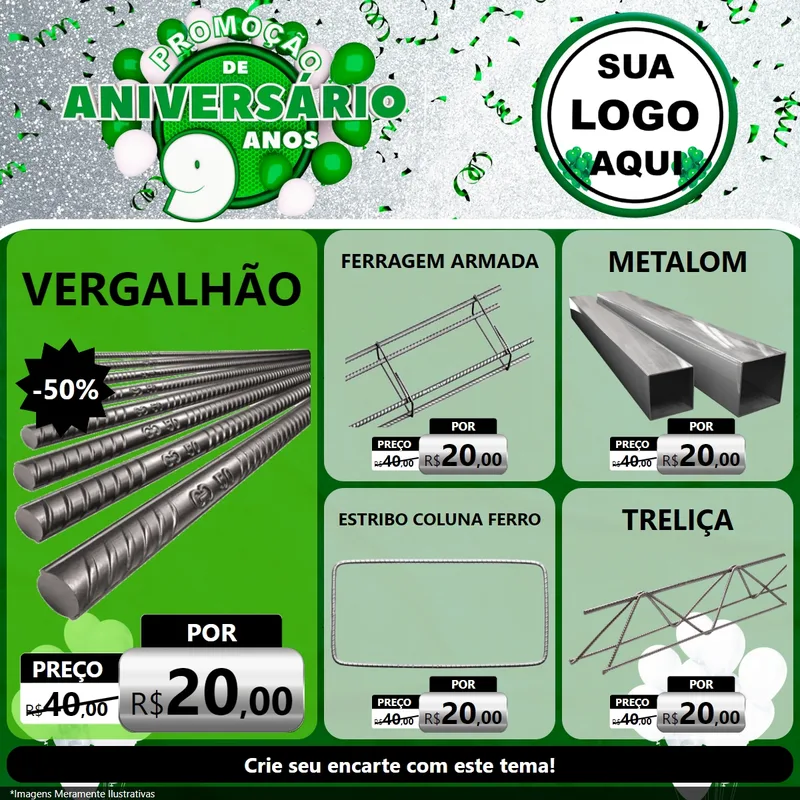 Modelo de Rede Social para Feed Facebook com o tema Promoção de Aniversário - 9 Anos para Ferragens