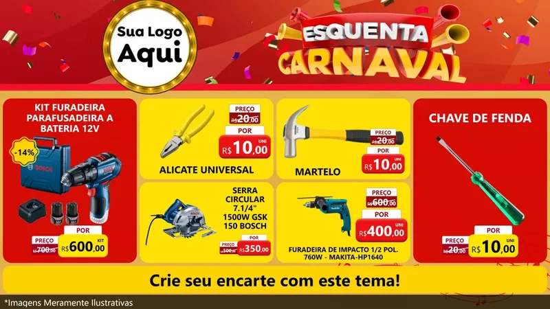 Modelo de TV para TV Horizontal com o tema Esquenta Carnaval para Maquinas e Ferramentas