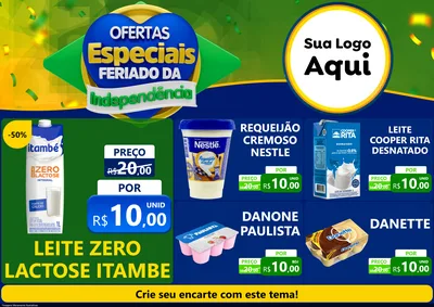 Modelo de Encarte para Encarte A4 Horizontal com o tema Ofertas Especiais Feriado da Independência para Frios e Laticínios