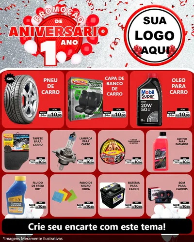 Modelo de Rede Social para Feed Instagram com o tema Promoção de Aniversário - 1 Ano para Auto peças