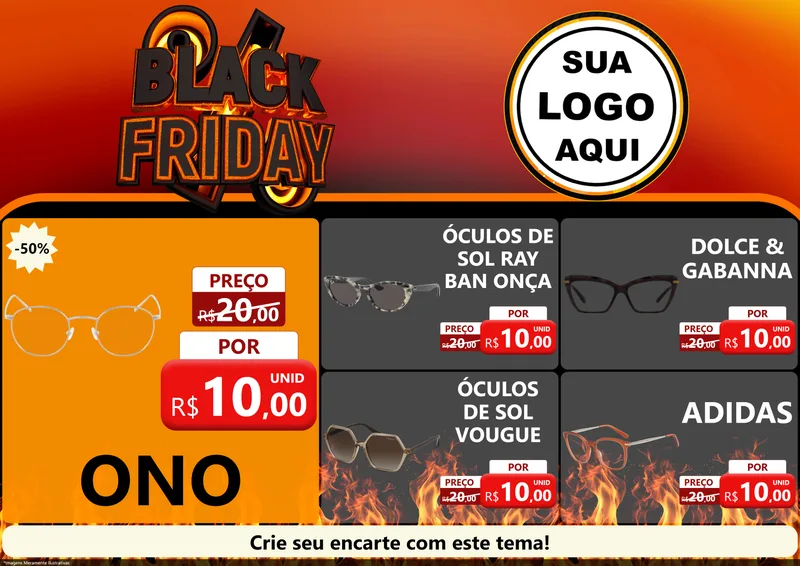 Modelo de Encarte para Encarte A4 Horizontal com o tema Black Friday para Óticas