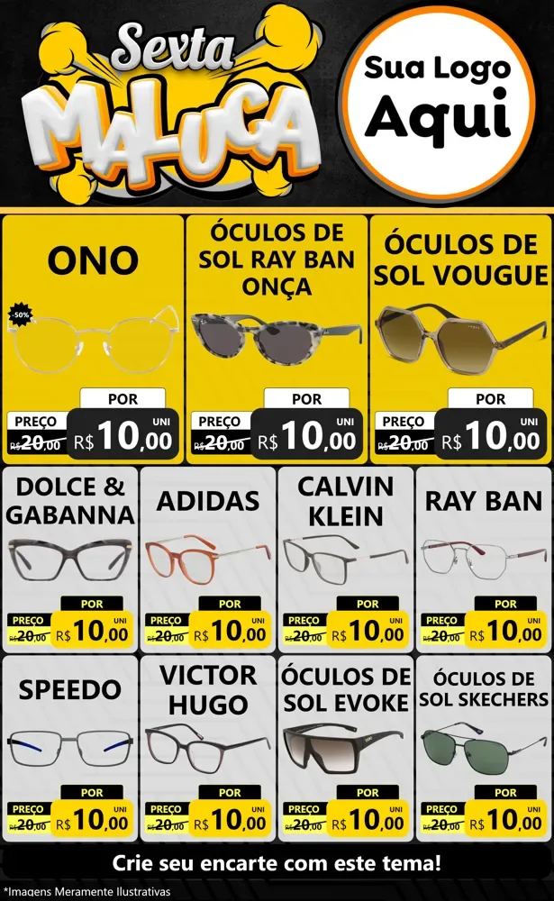 Modelo de Encarte para Encarte Grande com o tema Sexta Maluca para Óticas