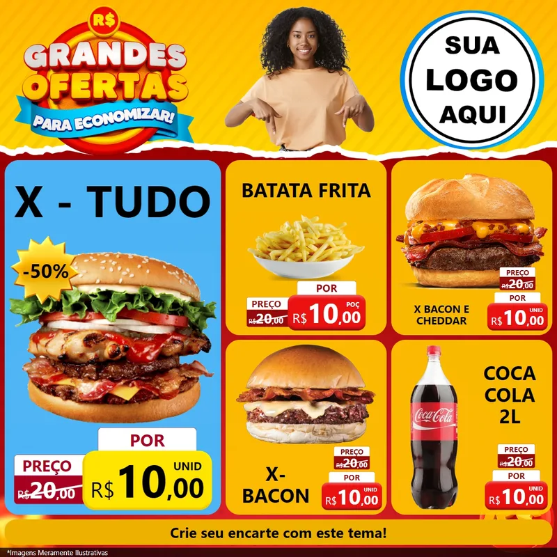 Modelo de Rede Social para Feed Facebook com o tema Grandes Ofertas Para Economizar! para Hamburgueria