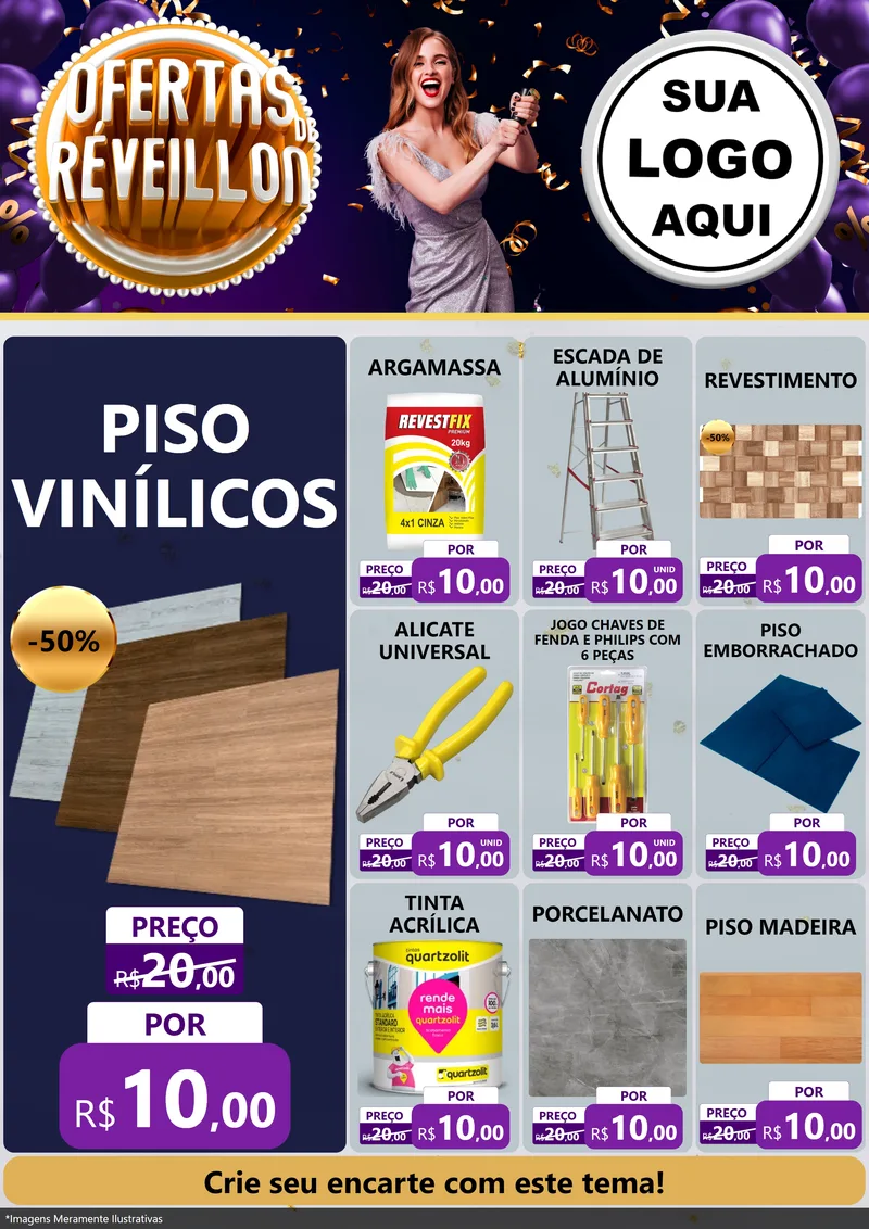 Modelo de Encarte para Encarte A4 Vertical com o tema Ofertas de Réveillon para Material para Construção