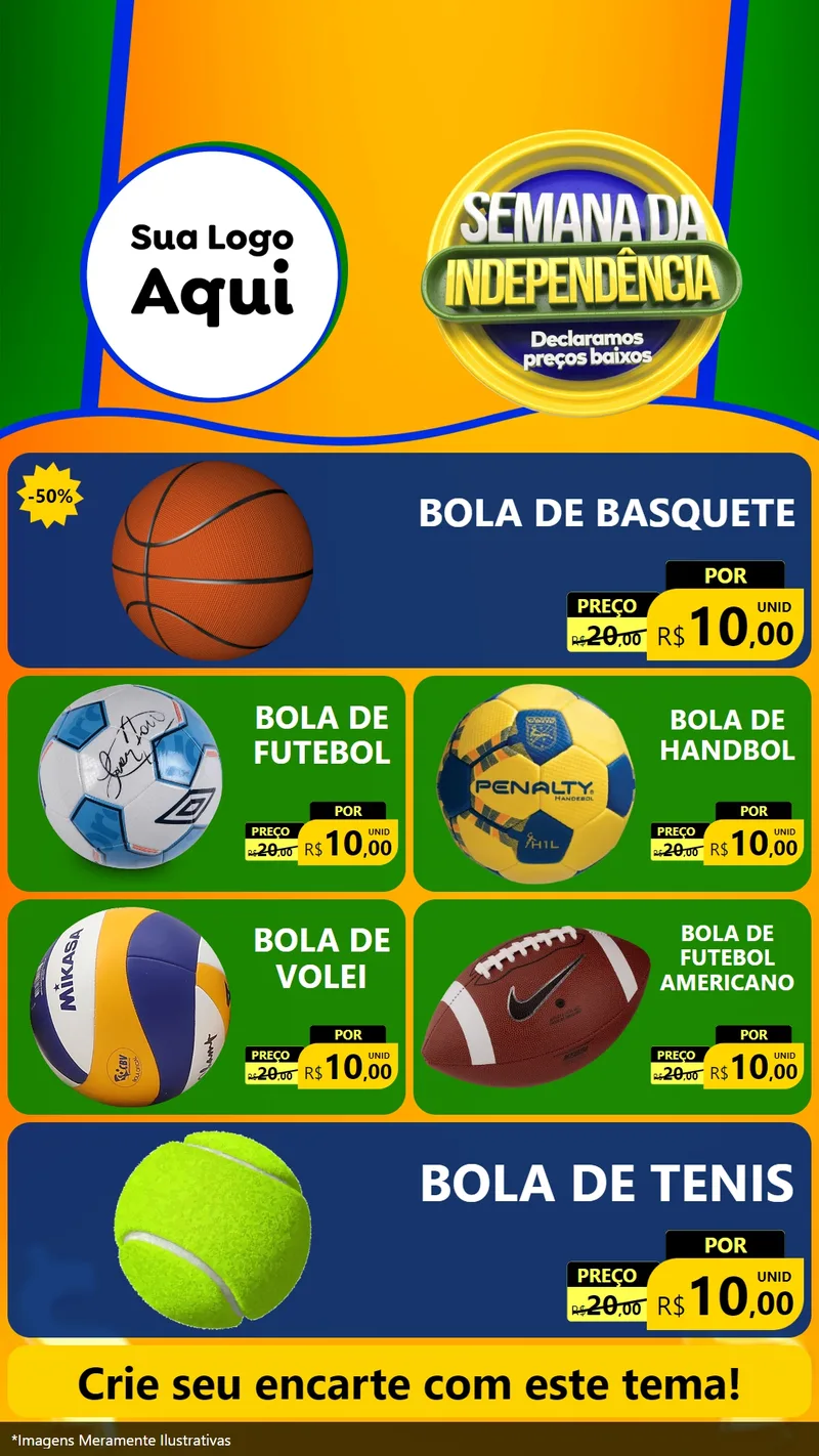 Modelo de TV para TV Vertical com o tema Semana da Independência Declaramos Preços Baixos para Artigos Esportivos