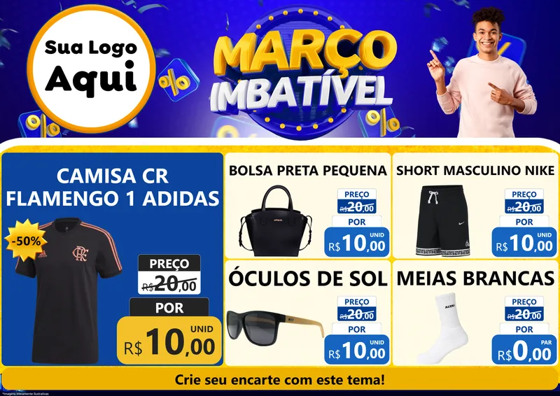 Modelo de Encarte para Encarte A4 Horizontal com o tema Março Imbatível para Roupas e acessórios