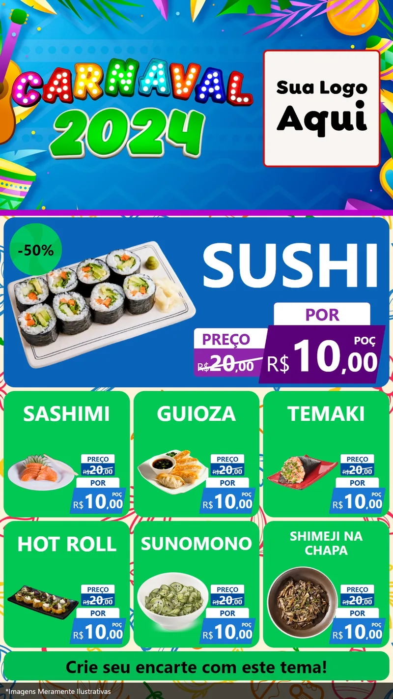 Modelo de Rede Social para Stories com o tema Carnaval 2027 para Comida japonesa