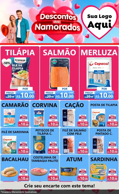 Modelo de Encarte para Encarte Grande com o tema Descontos dos Namorados para Peixaria