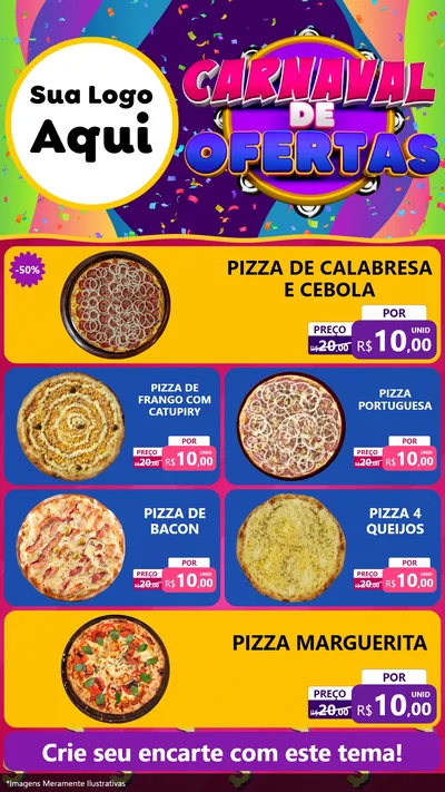 Modelo de TV para TV Vertical com o tema Carnaval de Ofertas para Pizzaria