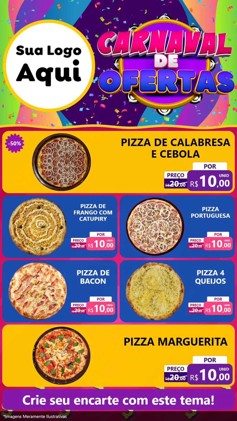 Modelo de TV para TV Vertical com o tema Carnaval de Ofertas para Pizzaria
