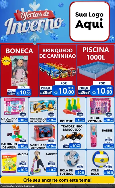 Modelo de Encarte para Encarte Grande com o tema Ofertas de Inverno para Brinquedos