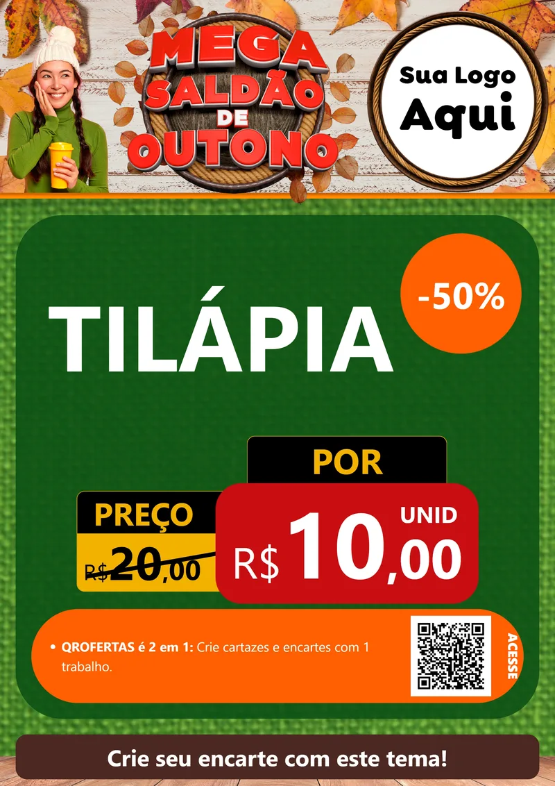 Modelo de Cartaz para Cartaz A4 Vertical com o tema Mega Saldão de Outono para Peixaria