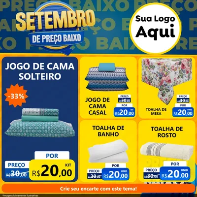 Modelo de Rede Social para Feed Facebook com o tema Setembro De Preço Baixo para Cama, Mesa e Banho
