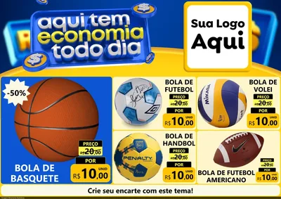 Modelo de Encarte para Encarte A4 Horizontal com o tema Aqui Tem Economia Todo Dia para Artigos Esportivos