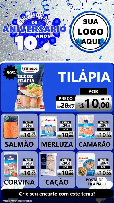 Modelo de Rede Social para Stories com o tema Promoção de Aniversário - 10 Anos para Peixaria