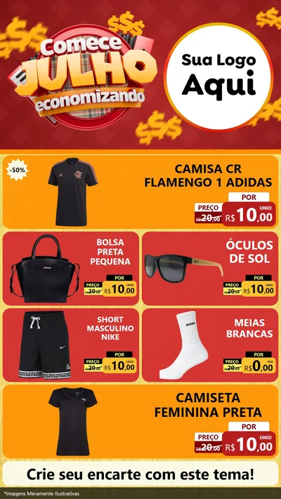 Modelo de TV para TV Vertical com o tema Comece Julho Economizando para Roupas e acessórios
