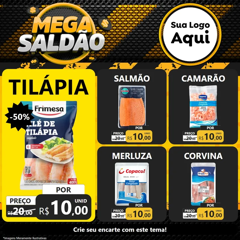 Modelo de Rede Social para Feed Facebook com o tema Mega Saldão para Peixaria