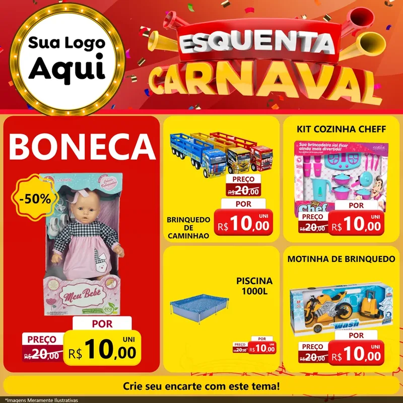 Modelo de Rede Social para Feed Facebook com o tema Esquenta Carnaval para Brinquedos
