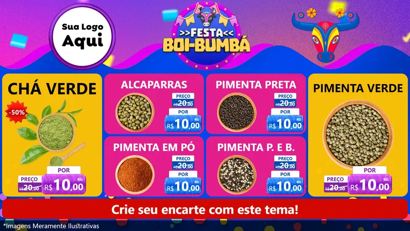 Modelo de TV para TV Horizontal com o tema Festa Boi-Bumbá para Produtos Naturais
