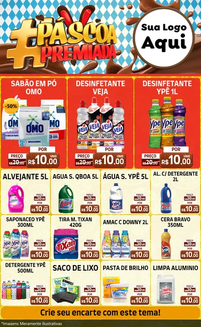 Modelo de Encarte para Encarte Grande com o tema Páscoa Premiada para Produtos de Limpeza