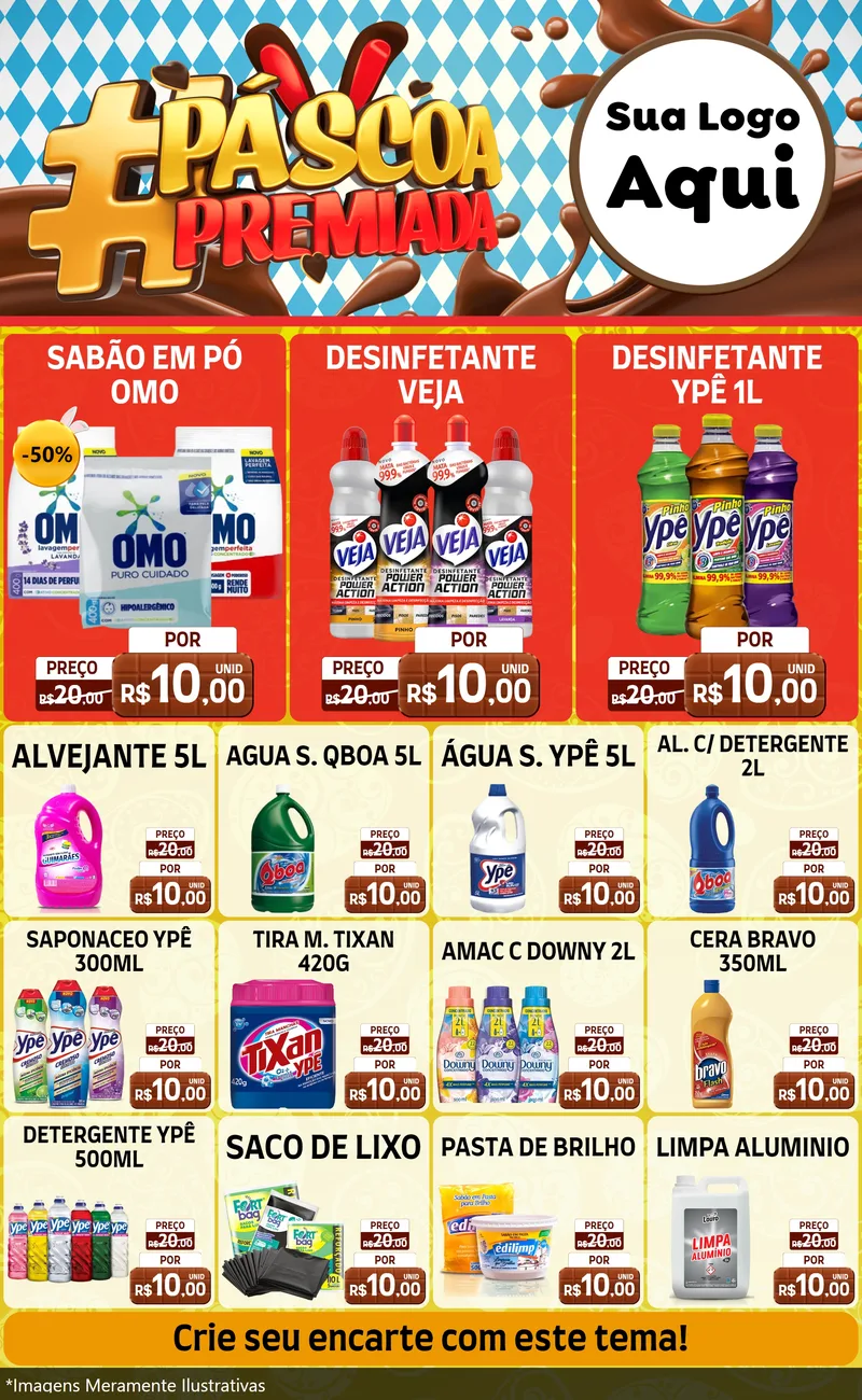 Modelo de Encarte para Encarte Grande com o tema Páscoa Premiada para Produtos de Limpeza