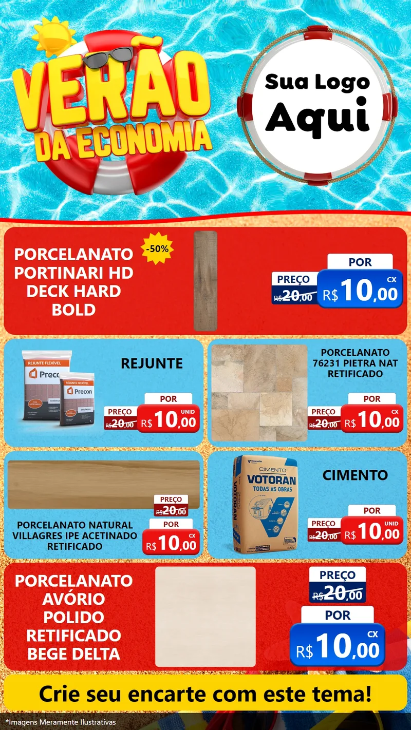 Modelo de TV para TV Vertical com o tema Verão da Economia para Pisos e revestimentos