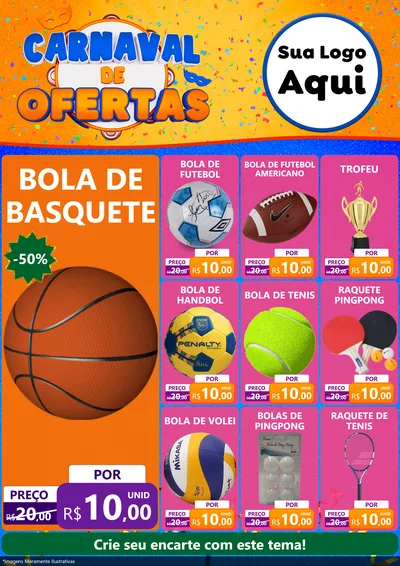 Modelo de Encarte para Encarte A4 Vertical com o tema Carnaval de Ofertas para Artigos Esportivos
