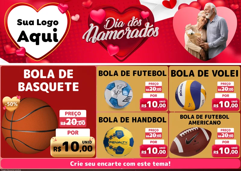 Modelo de Encarte para Encarte A4 Horizontal com o tema Dia Dos Namorados para Artigos Esportivos
