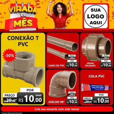 Modelo de Rede Social para Feed Facebook com o tema Virada de Mês para Tubos e conexões