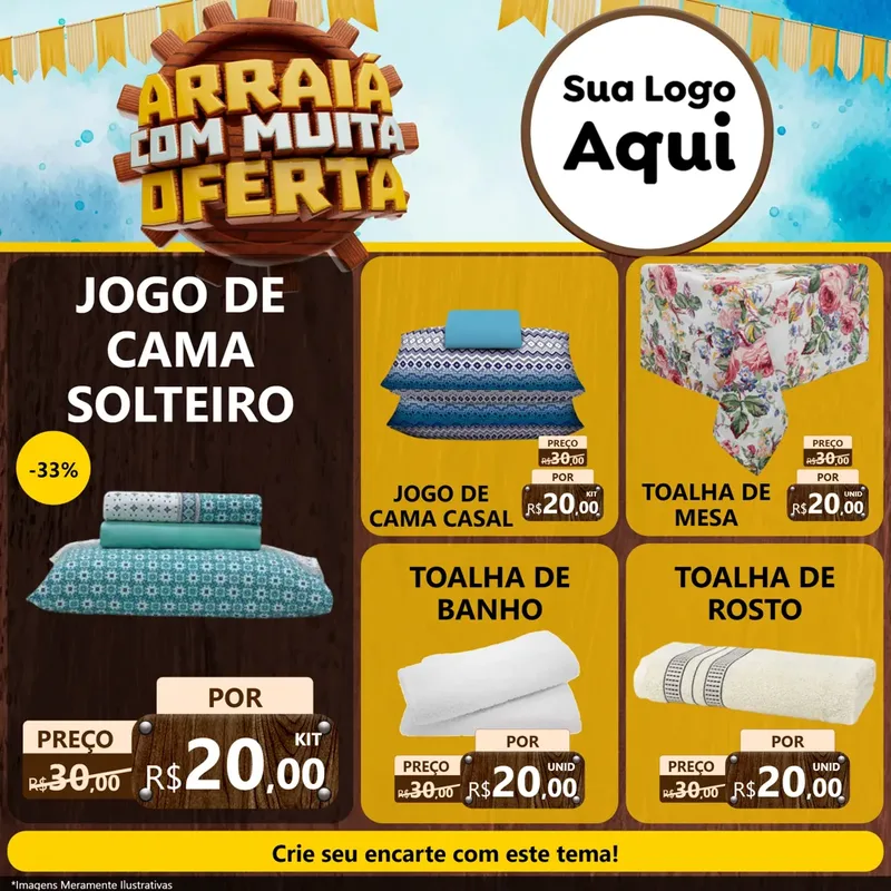 Modelo de Rede Social para Feed Facebook com o tema Ofertas de São João - Junina para Cama, Mesa e Banho