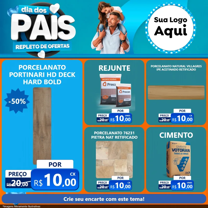 Modelo de Rede Social para Feed Facebook com o tema Dia Dos Pais Repleto de Ofertas para Pisos e revestimentos