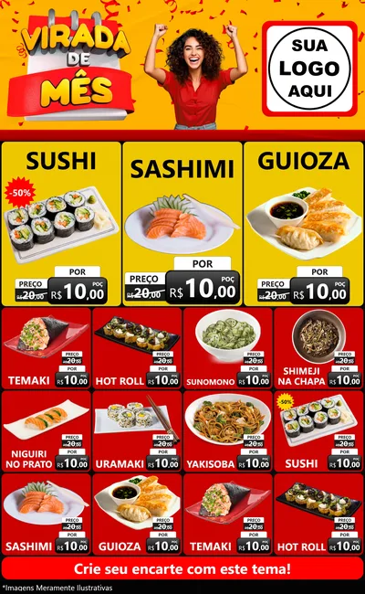 Modelo de Encarte para Encarte Grande com o tema Virada de Mês para Comida japonesa