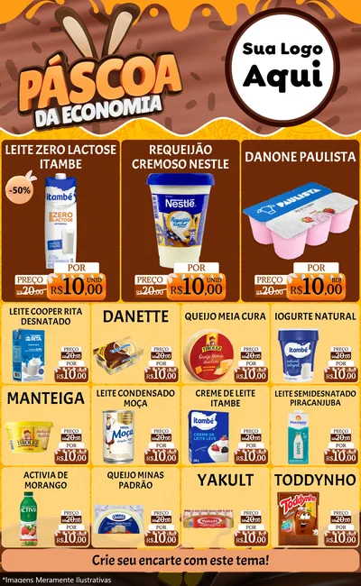 Modelo de Encarte para Encarte Grande com o tema Páscoa da Economia para Frios e Laticínios
