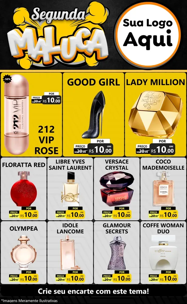 Modelo de Encarte para Encarte Grande com o tema Segunda Maluca para Perfumes