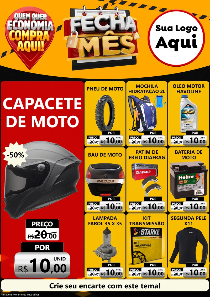 Modelo de Encarte para Encarte A4 Vertical com o tema Fecha Mês para Moto peças