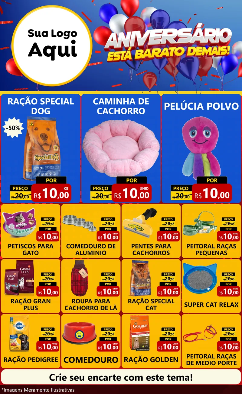 Modelo de Encarte para Encarte Grande com o tema Aniversário para Pet Shop