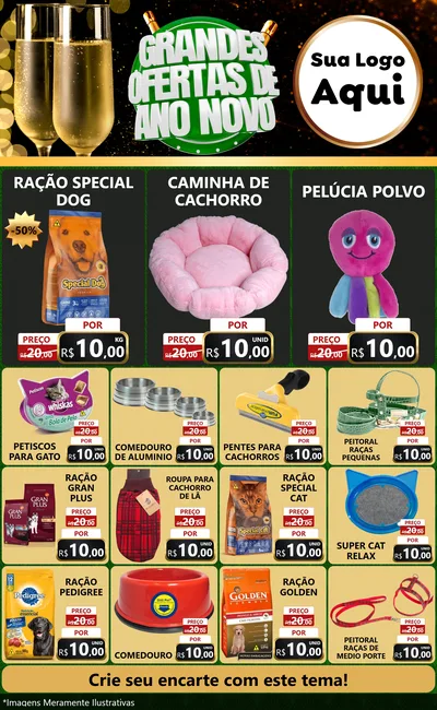 Modelo de Encarte para Encarte Grande com o tema Grandes Ofertas de Ano Novo para Pet Shop