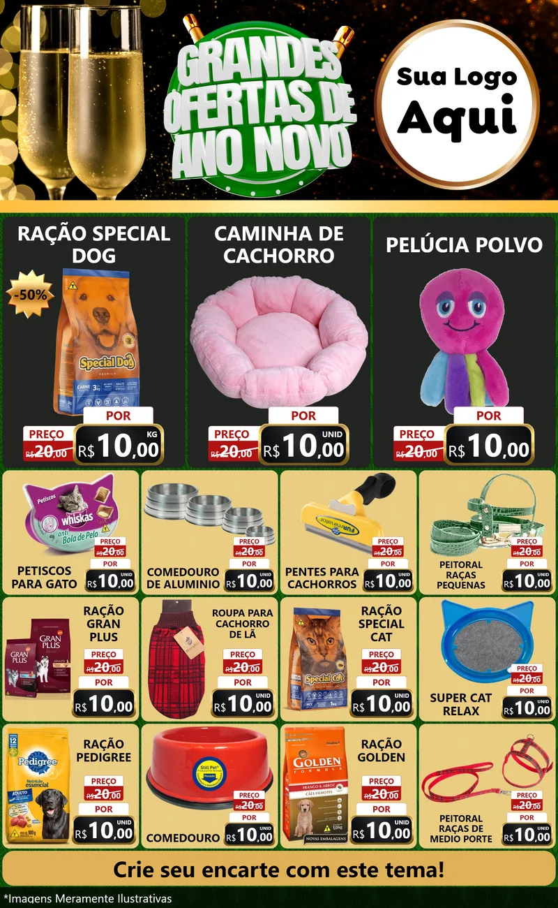 Modelo de Encarte para Encarte Grande com o tema Grandes Ofertas de Ano Novo para Pet Shop