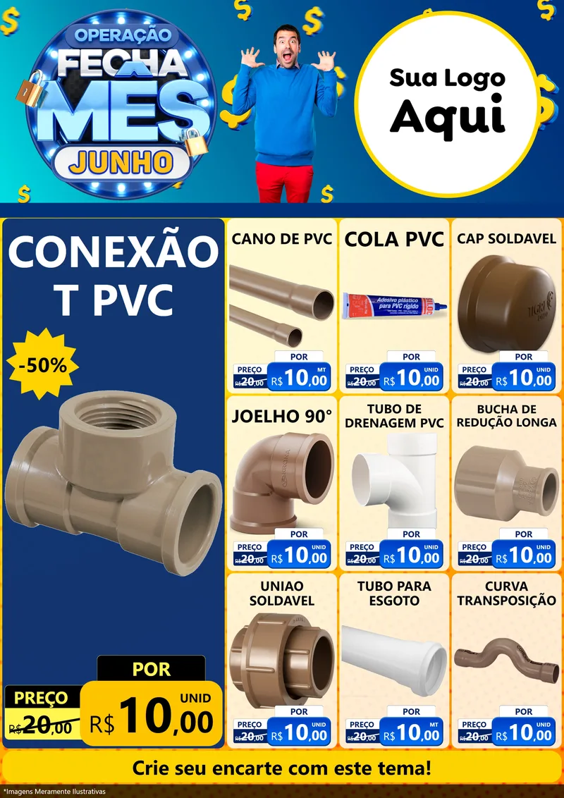 Modelo de Encarte para Encarte A4 Vertical com o tema Operação Fecha Mês, Junho para Tubos e conexões