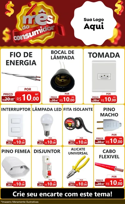 Modelo de Encarte para Encarte Grande com o tema Mês do consumidor para Materiais Elétricos