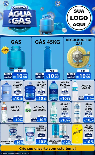 Modelo de Encarte para Encarte Grande com o tema Ofertas Água e Gás para Água e gás