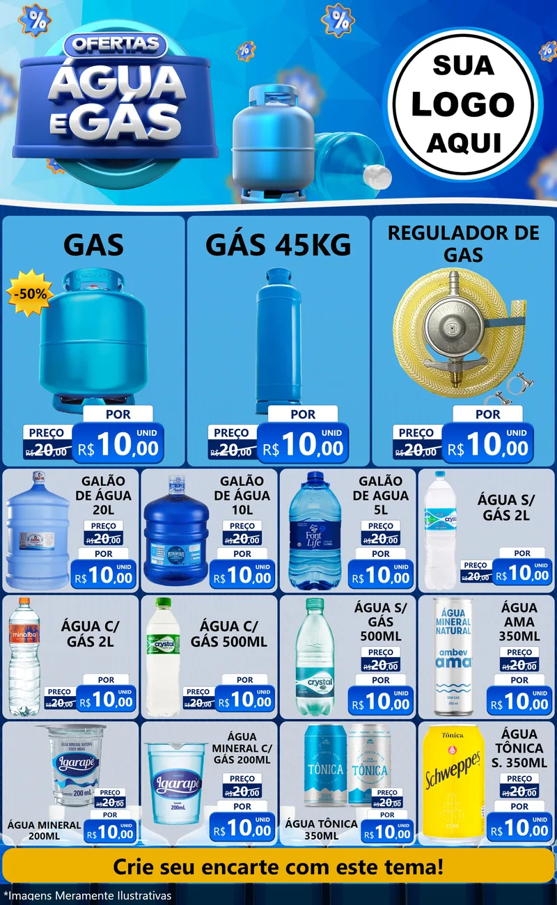 Modelo de Encarte para Encarte Grande com o tema Ofertas Água e Gás para Água e gás
