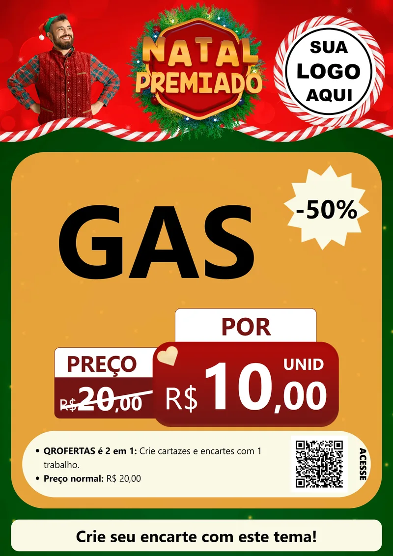 Modelo de Cartaz para Cartaz A4 Vertical com o tema Natal Premiado para Água e gás