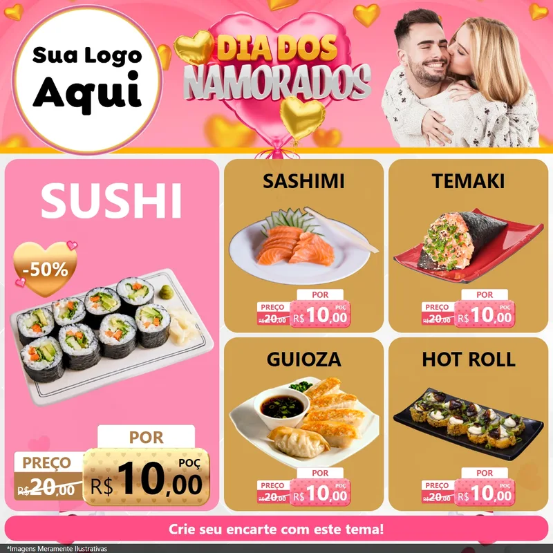 Modelo de Rede Social para Feed Facebook com o tema Dia dos Namorados para Comida japonesa